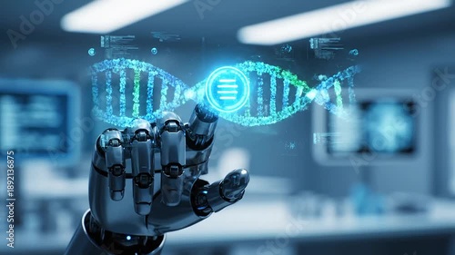Wallpaper Mural Robotic Hand Holding Digital DNA Helix Structure. Torontodigital.ca