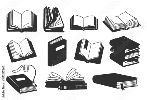 Collection of Diverse Book Open, Closed, Stacked, and More