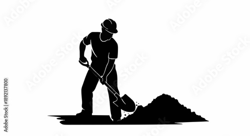 Construction worker digging with shovel silhouette.