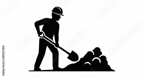 Construction worker digging with shovel silhouette.