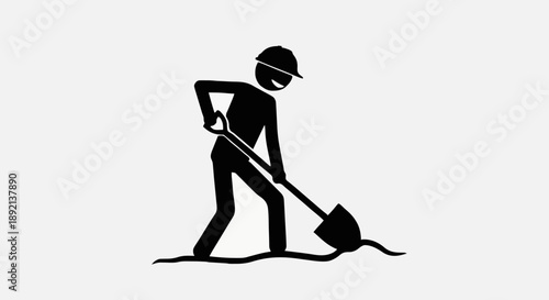 Construction worker digging with shovel icon.