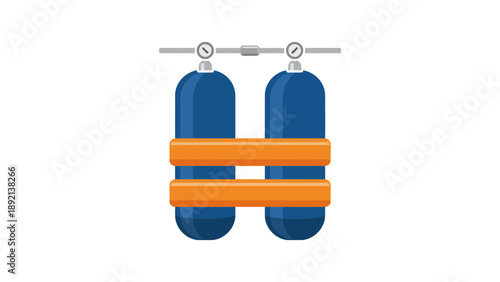An illustration of two blue oxygen tanks with orange straps