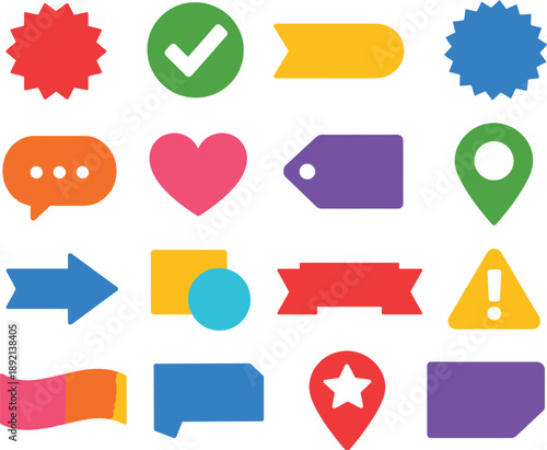 Universal badge and label icon collection for interface tagging and content categorization