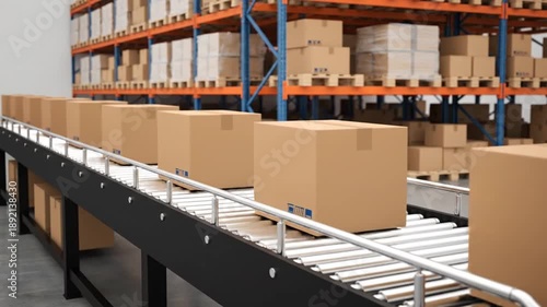 Wallpaper Mural Warehouse Conveyor Belt with Cardboard Boxes. Torontodigital.ca