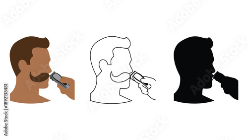 A man shaving his face with an electric razor in different styles