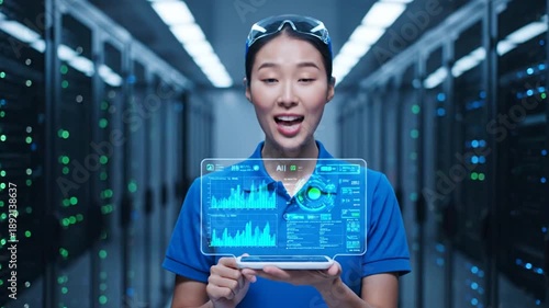 Wallpaper Mural Woman Analyzing Data in Server Room. Torontodigital.ca