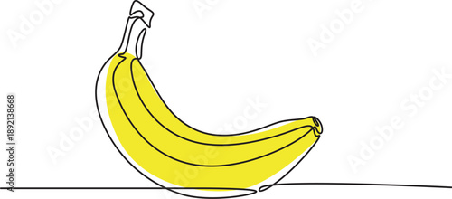 Minimalist tropical fruit continuous line drawing of a banana. 