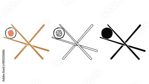 A set of colorful chopstick icons on a white background