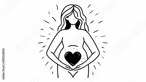 Illustration of a pregnant woman holding her belly, symbolizing love and motherhood