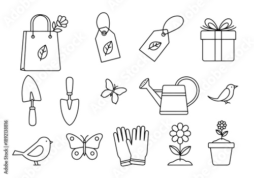 Gardening And Nature Related Icons Representing Outdoor Growth And Cultivation Elements For Eco Friendly Projects