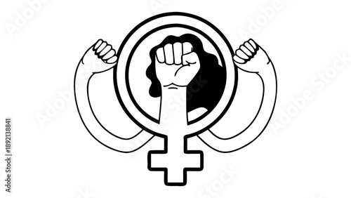 Feminist protest illustration featuring raised fist and female symbol