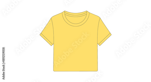 Garment design of a simple yellow short sleeve t shirt with crew neckline presented on a plain white background for apparel creation