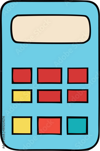 Illustrated electronic calculator with colorful buttons