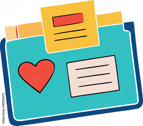 Colorful folder with heart and notes