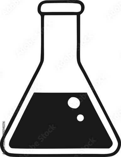 Laboratory flask containing dark liquid