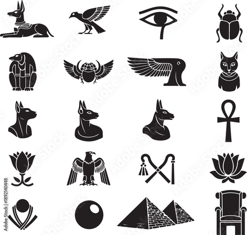 Ancient Egyptian symbols and including animals gods and egyptian black and white animal symbols ankh