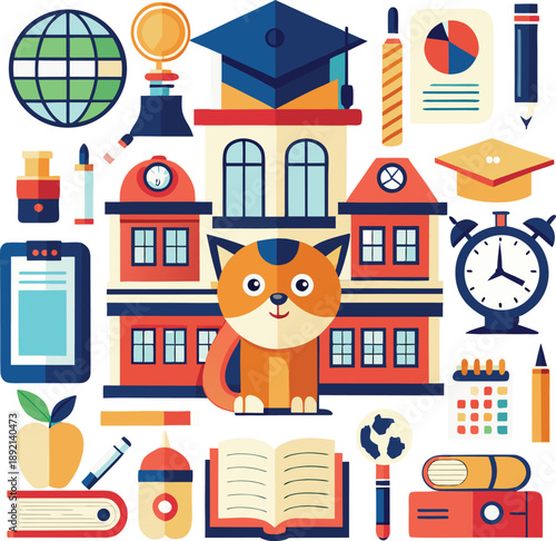 Educational elements with a playful fox