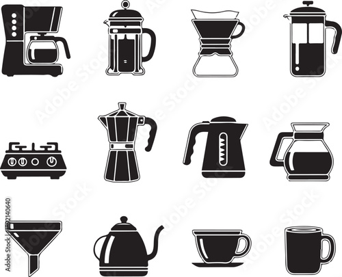 Black and white coffee maker and tea kettle french press pour over stovetop espresso electric kettle