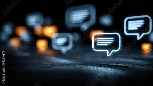 Legal advice chat bubbles scene showing digital conversation representing client support justice system technology environment lighting