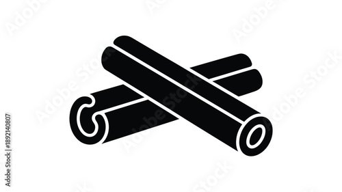 Simple black and white illustration depicting three cinnamon sticks crossed over each other