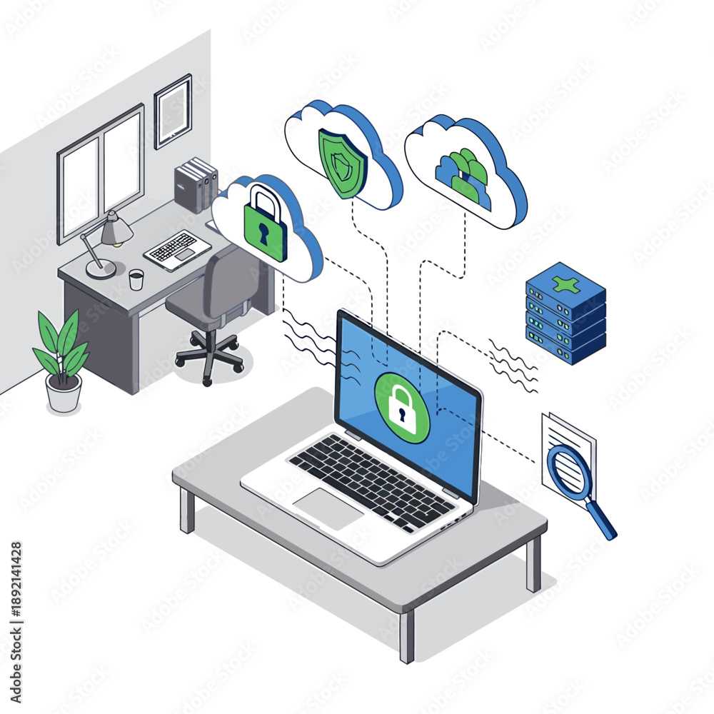 Obraz premium Data security and protection illustration cloud computing digital privacy concept