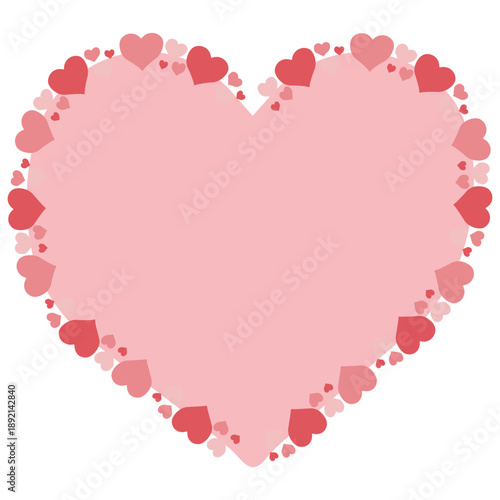 赤とピンクの小さなハートで形作られたハート型フレームイラスト 恋愛やバレンタインに映えるガーリー装飾枠素材 フェミニンデザイン