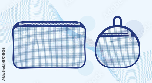 A set of two blue mesh laundry bags, one rectangular and one round, for washing delicate clothing in a washing machine.