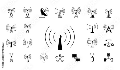 Wireless Signal and Radio Tower Vector Icon Collection