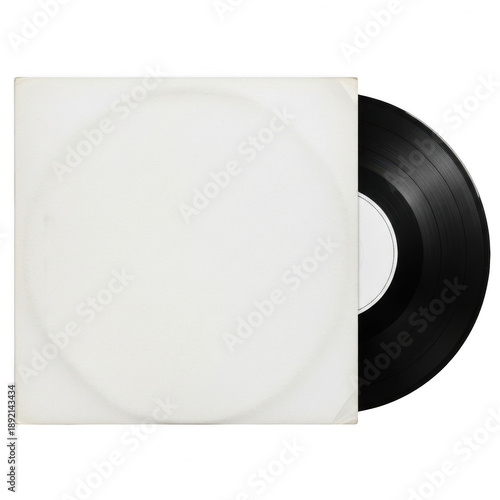 Vinyl record in white sleeve isolated on transparent background
