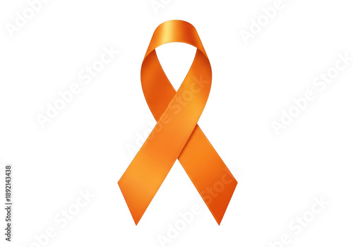 Realistic orange awareness ribbon symbol for multiple sclerosis, leukemia, kidney cancer, or selfinjury prevention, isolated on transparent background