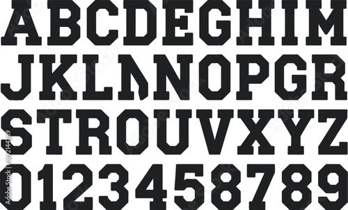 Varsity Sports Block Alphabet and Numbers Vector Set
