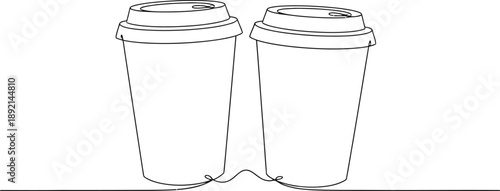 Double continuous line art drawing of a disposable coffee cup
Disposable Coffee Cups Line Art Illustration
