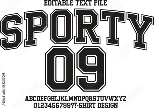 Black and white sporty text with numbers and alphabet sample