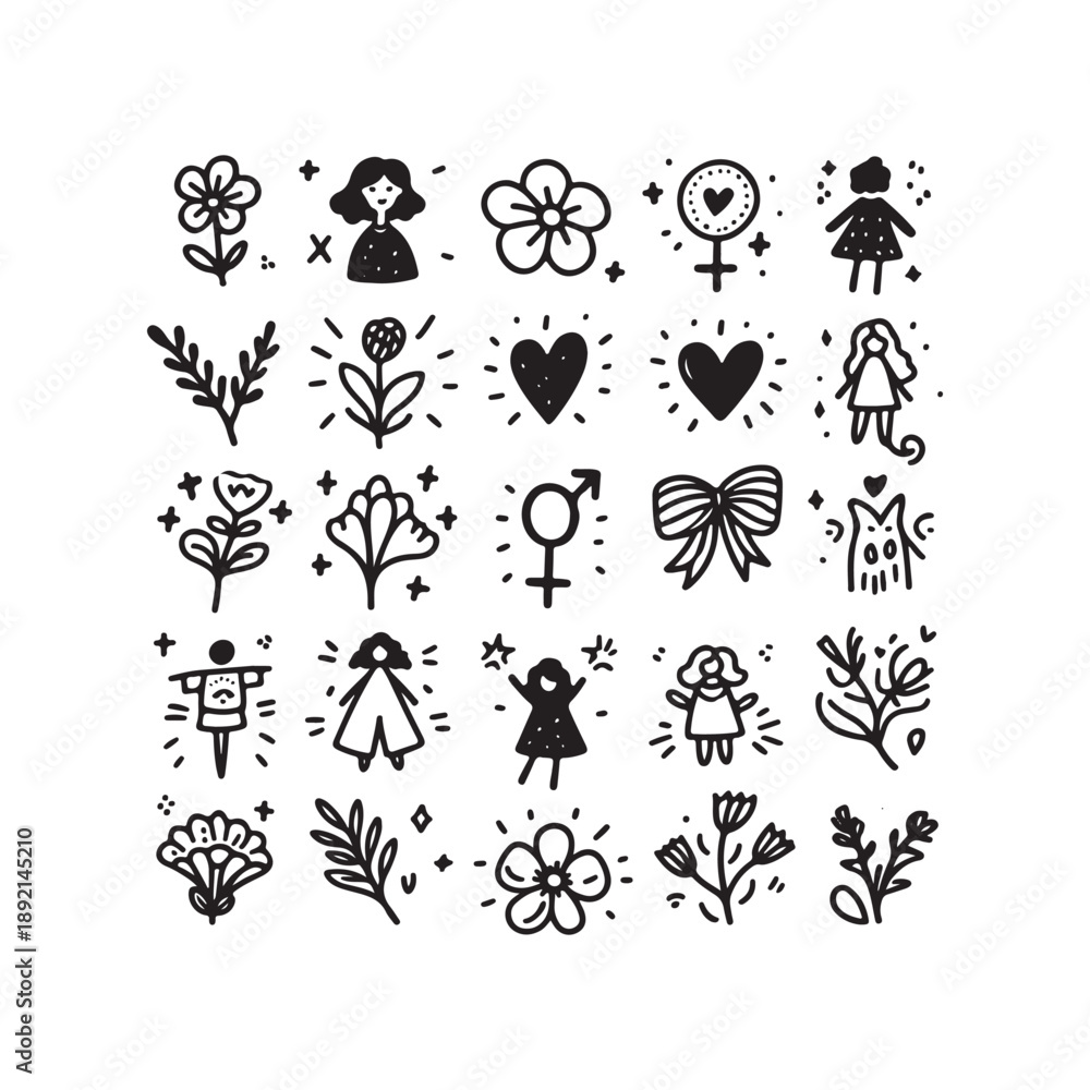 Obraz premium doodle playful outline ribbon and lifestyle vector icons
