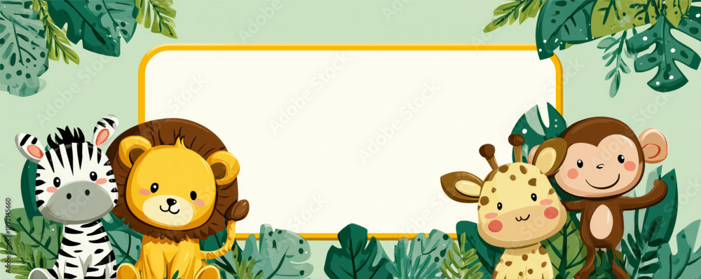 Fototapeta premium Lion zebra giraffe and monkey friends.