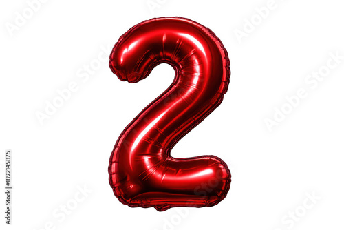 Red foil balloon number two transparent background