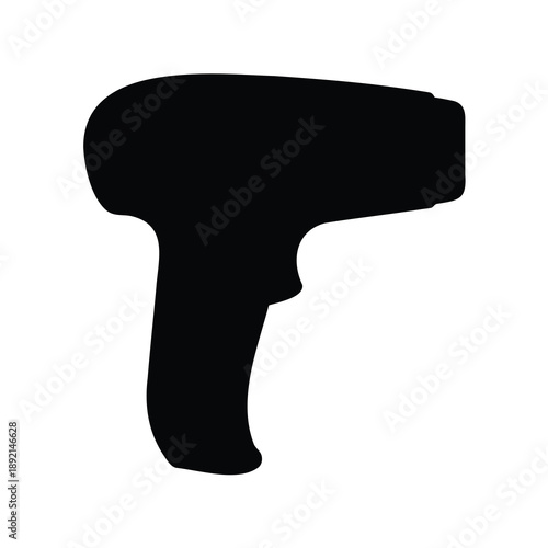 Black silhouette of a handheld barcode scanner on a white background
