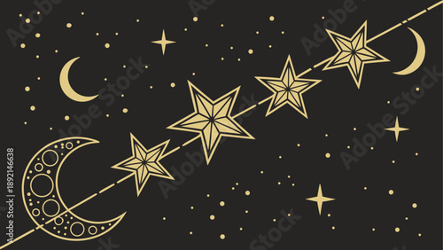 Celestial night sky with stars and moons