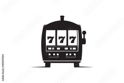 Slot machine with lucky number seven 777 isolated on white background for gambling