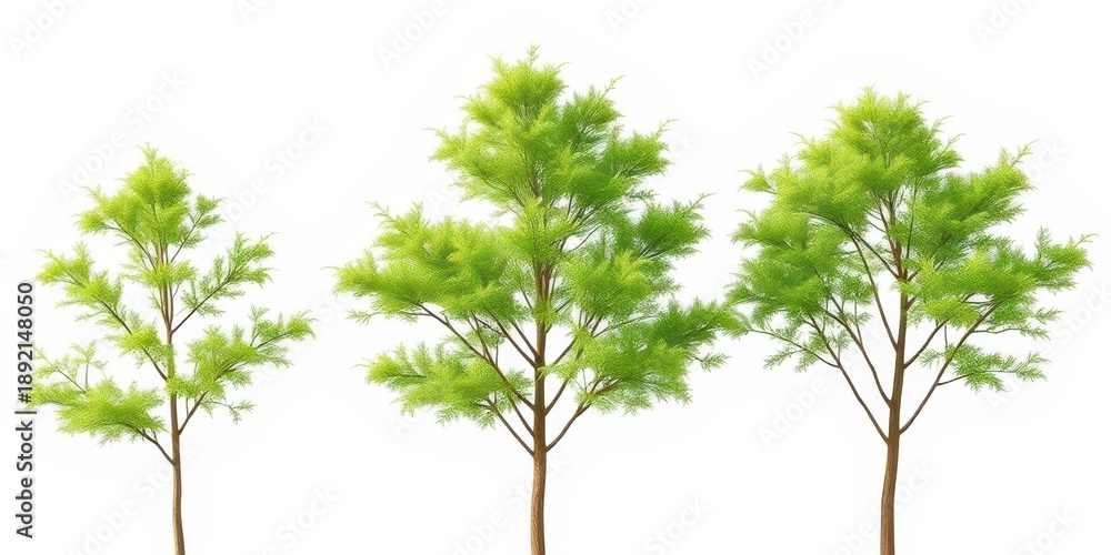 Obraz premium Green Trees Collection Isolated on White Background - 3D Render