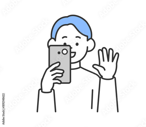 スマートフォンで撮影する男性のイラスト　ベクター