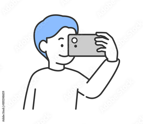 スマートフォンで撮影する男性のイラスト　ベクター