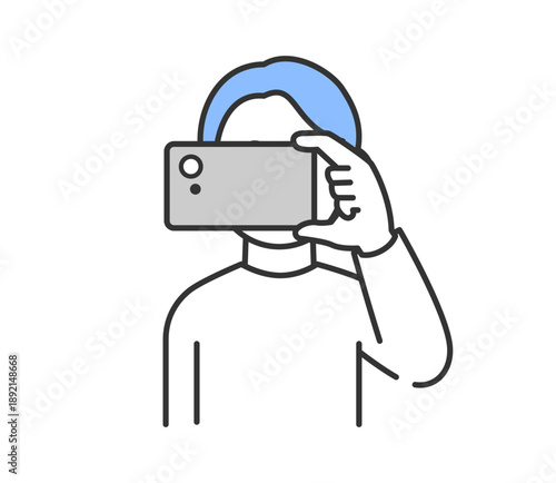 スマートフォンで撮影する男性のイラスト　ベクター