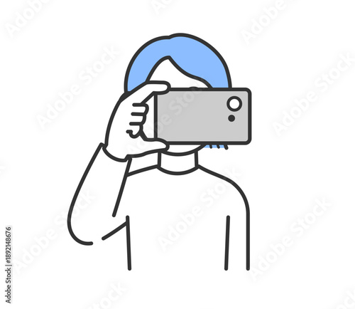 スマートフォンで撮影する女性のイラスト　ベクター