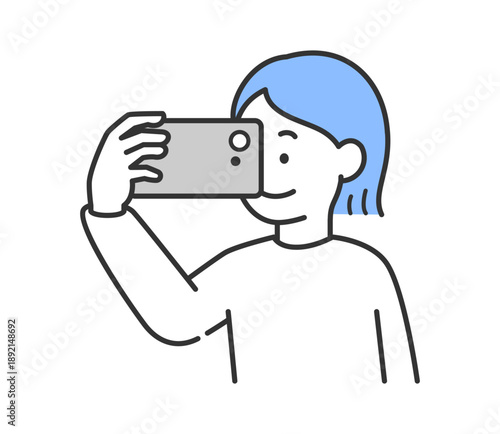 スマートフォンで撮影する女性のイラスト　ベクター