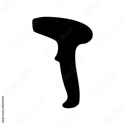 Black barcode scanner silhouette on white background for retail or inventory tracking