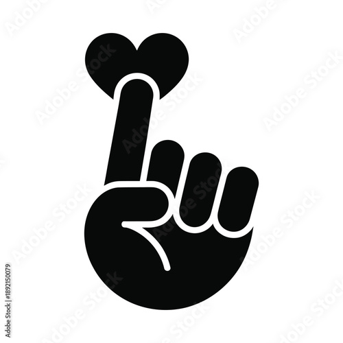 A silhouette image of a rude hand gesture with a heart on top