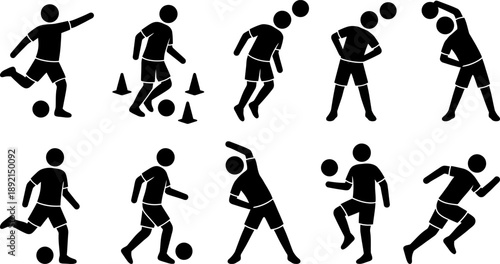 Set of Sports Athlete Silhouettes: Soccer, football Running, and Fitness