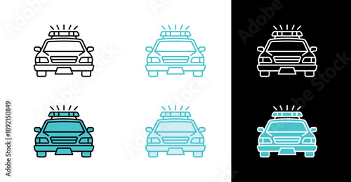 Police patrol car front view icon for law enforcement and emergency response in line and fill style