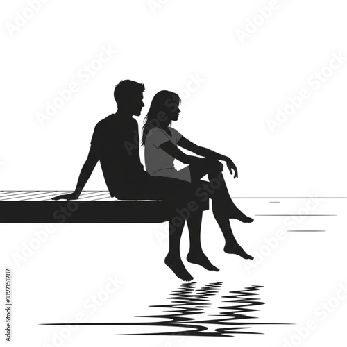 Couple sitting on a dock together Isolated On Transparent Background.